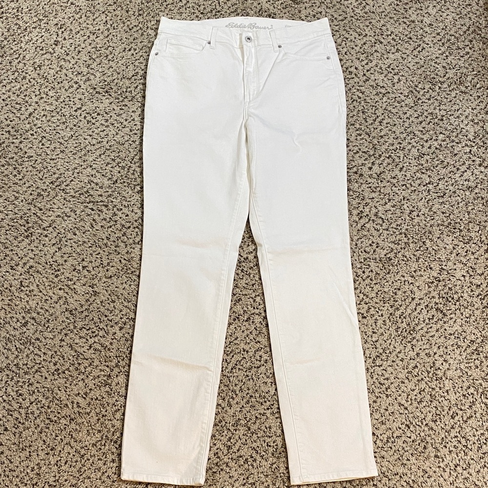 NWOT Eddie Bauer voyager high rise straight leg white denim - size Tall 12